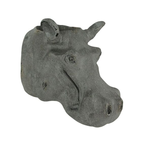 Grey Stone Finish Hippo Head Hanging Planter Statue - Picture 1 of 3